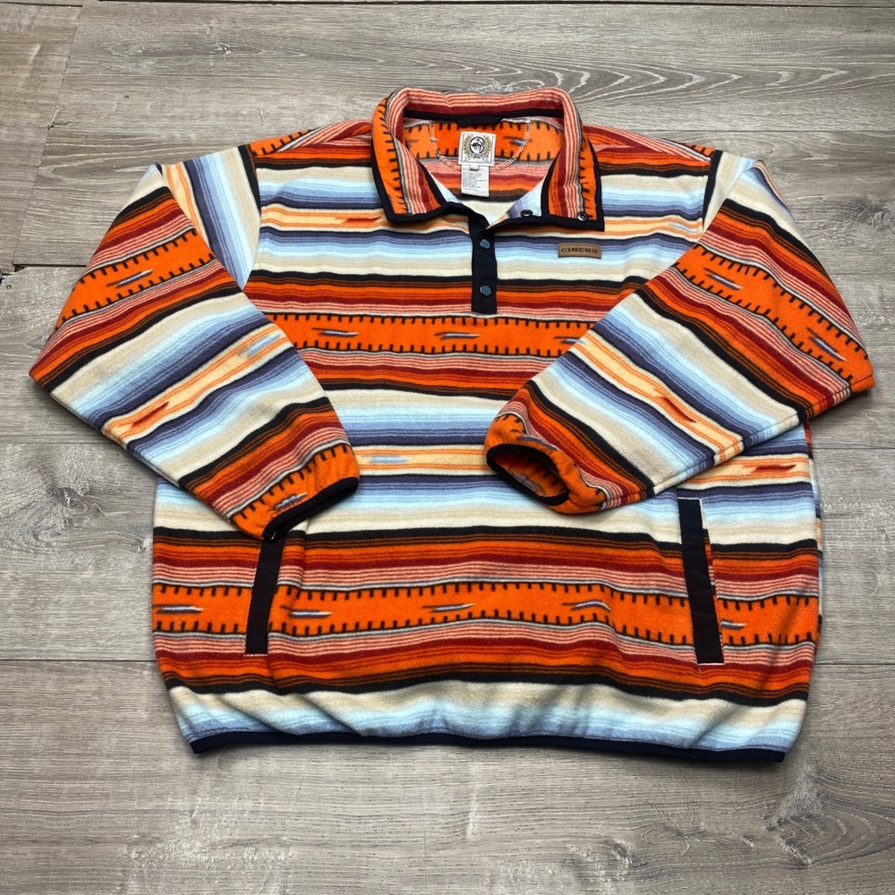 Cinch Fleece Pullover XXL Mens‎ Orange Blue Serape Stripe Southwestern Western